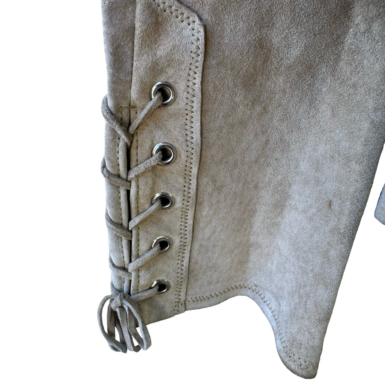 Jane Doe Y2K Leather Suede Boho Cowgirl Festival Western Lace Up Jacket Tan XS