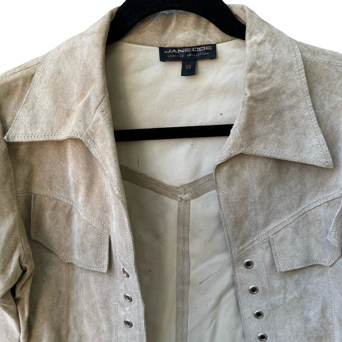 Jane Doe Y2K Leather Suede Boho Cowgirl Festival Western Lace Up Jacket Tan XS