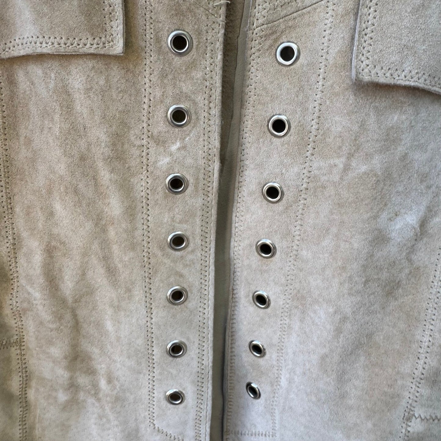 Jane Doe Y2K Leather Suede Boho Cowgirl Festival Western Lace Up Jacket Tan XS