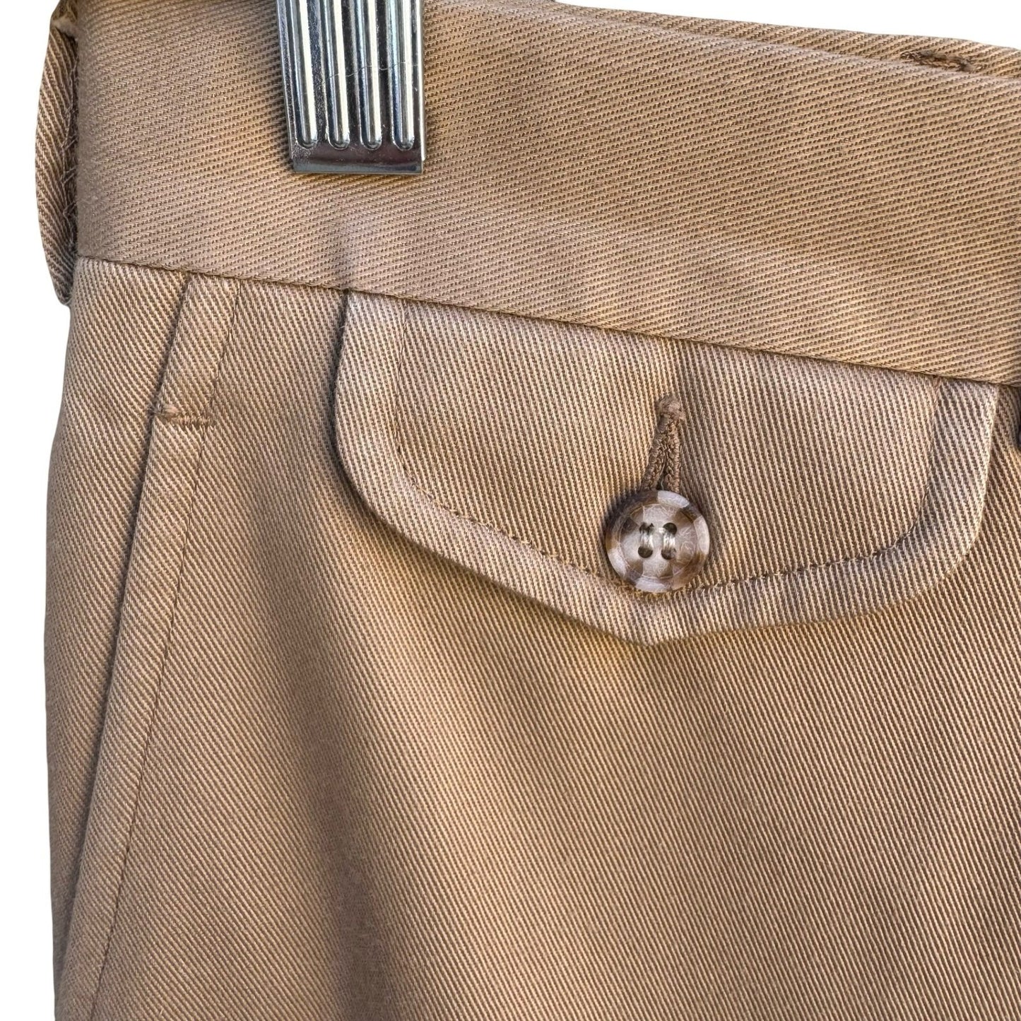 Lands End Direct Merchants Vintage Mens Khaki Twill Trousers Button Pockets Tan