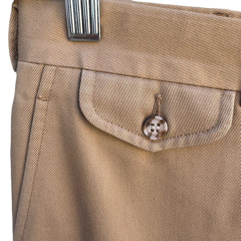 Lands End Direct Merchants Vintage Mens Khaki Twill Trousers Button Pockets Tan