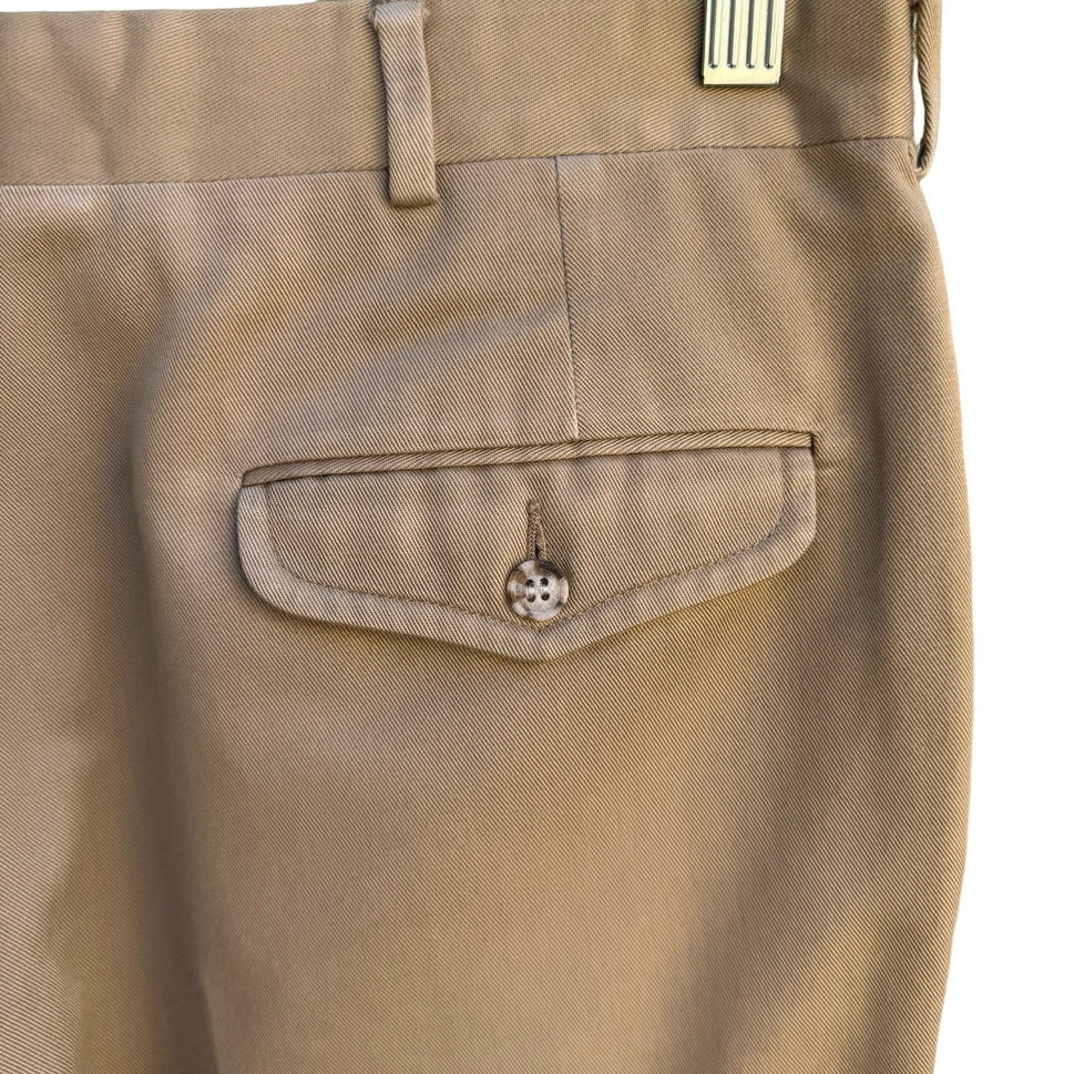 Lands End Direct Merchants Vintage Mens Khaki Twill Trousers Button Pockets Tan
