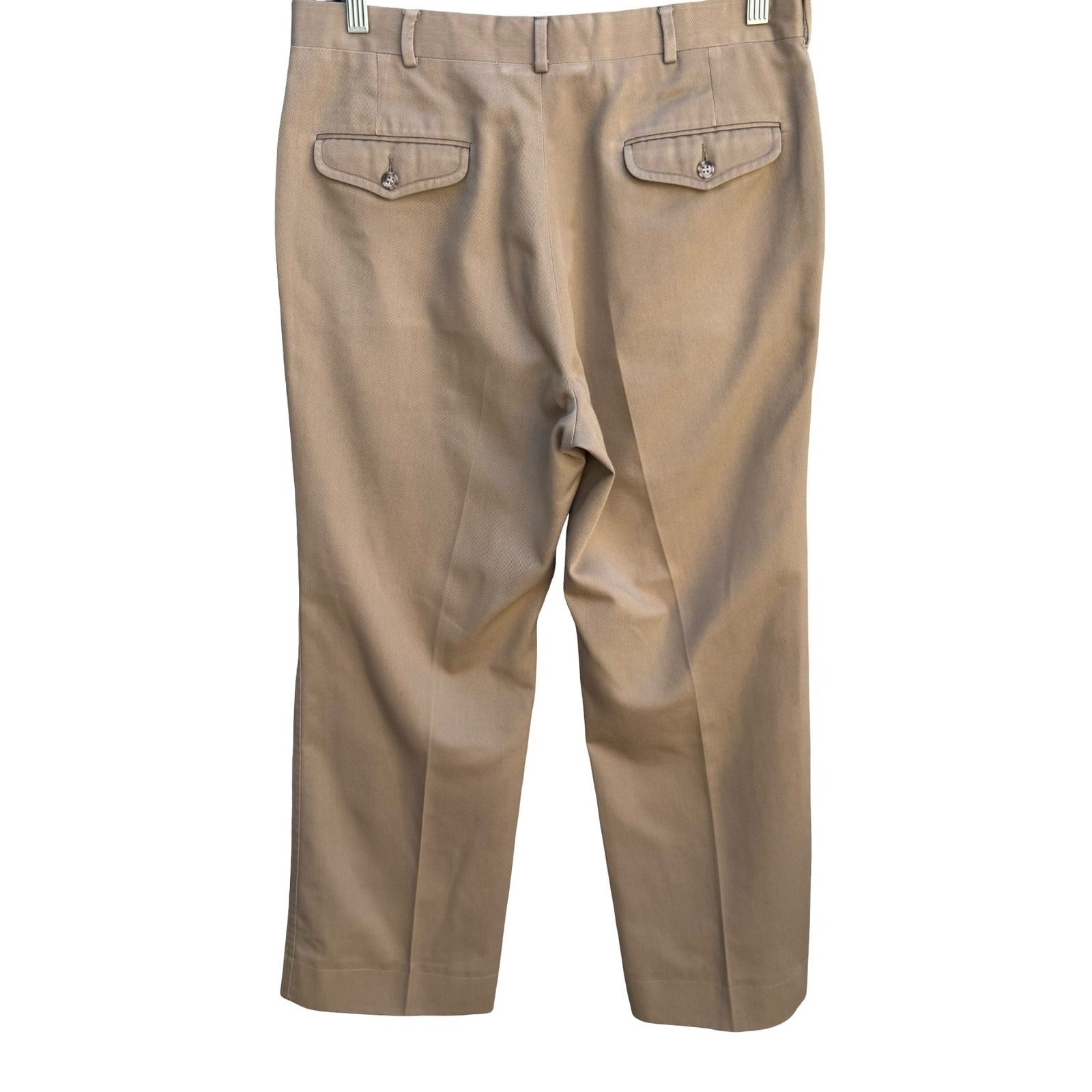 Lands End Direct Merchants Vintage Mens Khaki Twill Trousers Button Pockets Tan