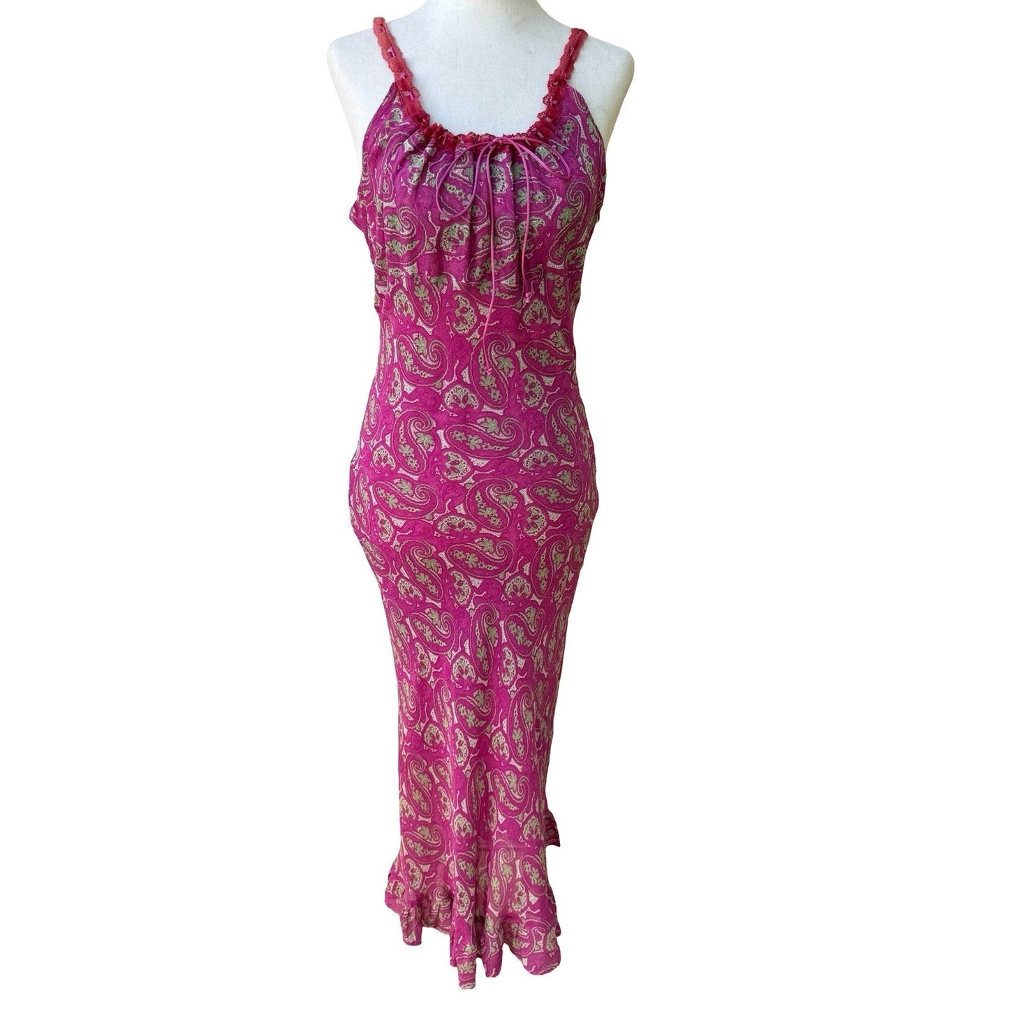 Sharagano Paris Vivian Y2K Boho Fairycore Paisley Mesh French Lace Maxi Dress M