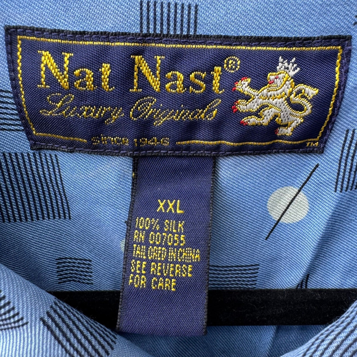 Nat Nast Vintage Y2K Silk MCM Art Deco Indiscreet Bowling Shirt Blue Mens XXL
