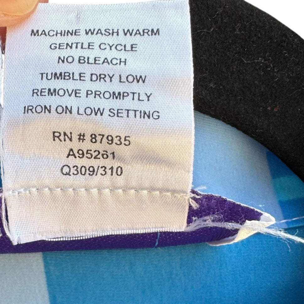 Susan Graver Style Womens Button Long Sleeve Blue Geometric Print Shirt Blouse S