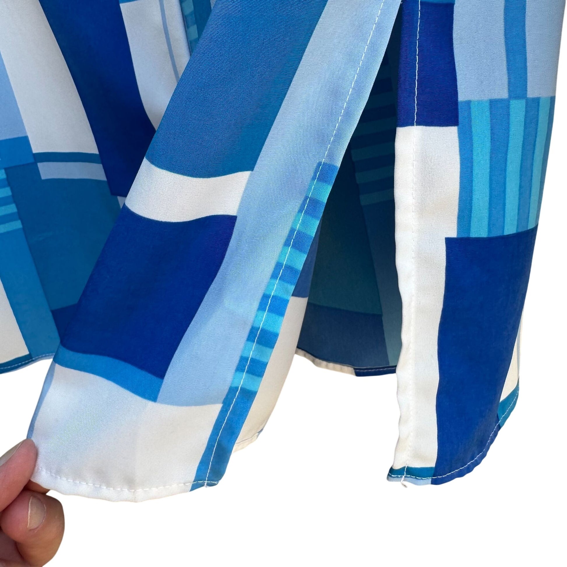 Susan Graver Style Womens Button Long Sleeve Blue Geometric Print Shirt Blouse S