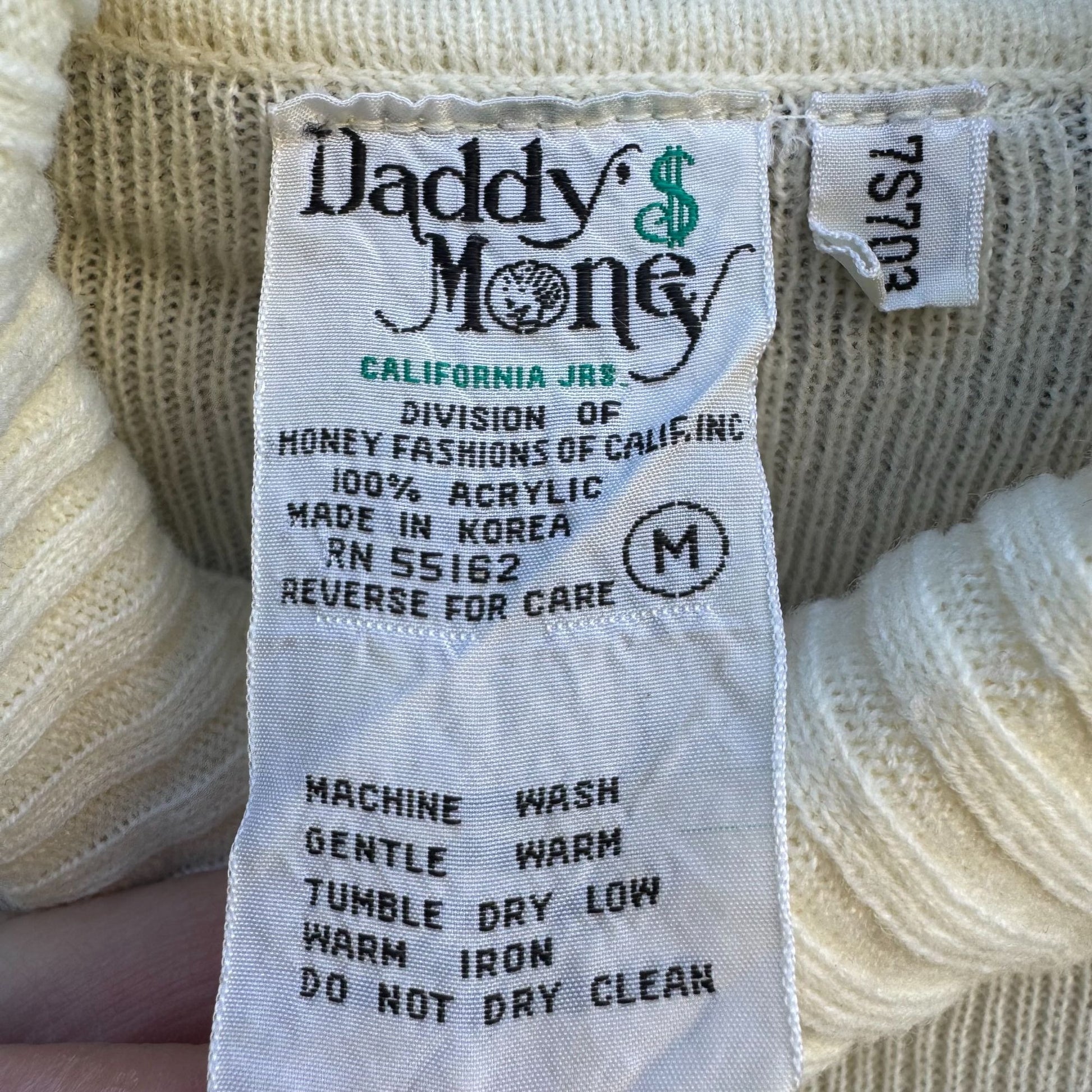 Daddy$ Money Vintage 70s 80s Knit Turtleneck Sweater Honey Fashions White Womens