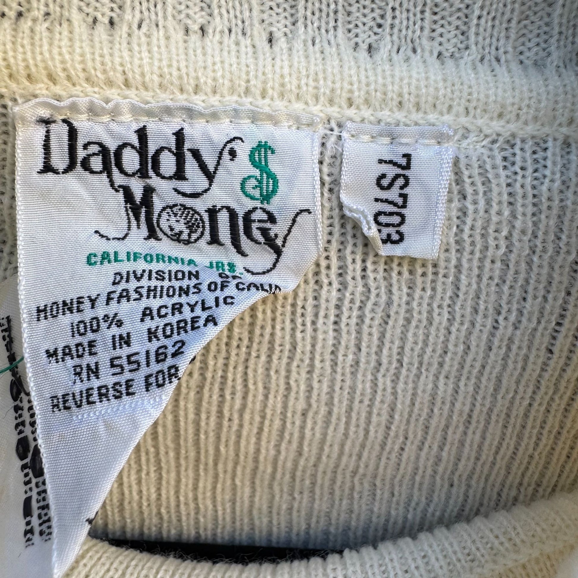 Daddy$ Money Vintage 70s 80s Knit Turtleneck Sweater Honey Fashions White Womens