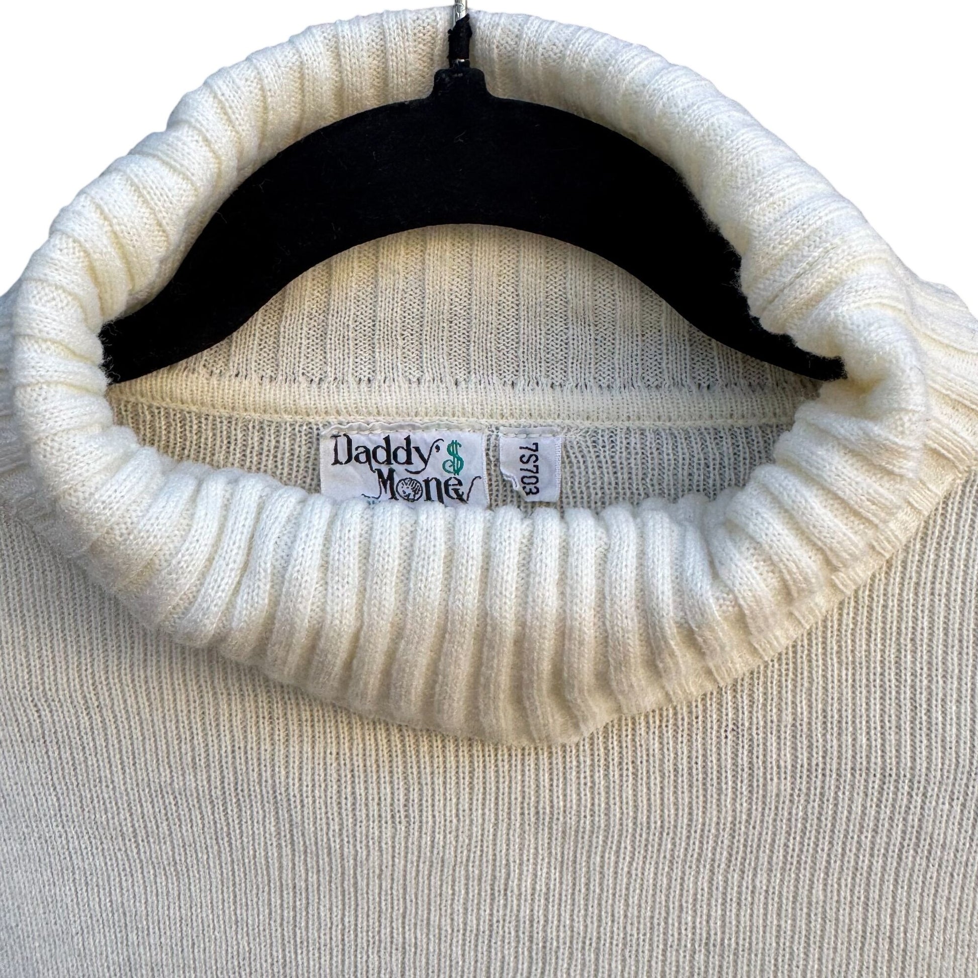 Daddy$ Money Vintage 70s 80s Knit Turtleneck Sweater Honey Fashions White Womens