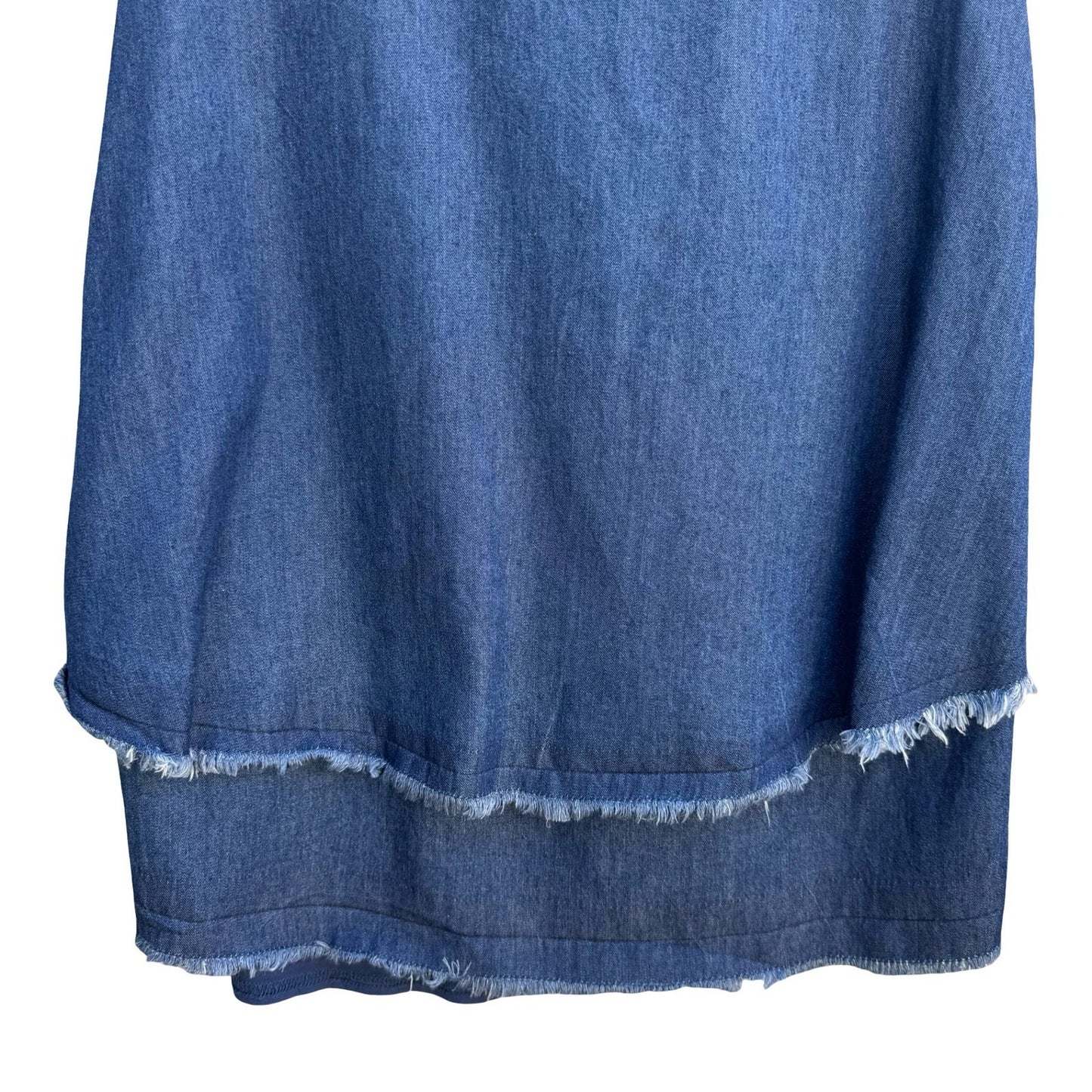 Diane Gilman DG2 Womens XS Blue Denim Chiffon Frayed Hem Tank Top Coastal Casual