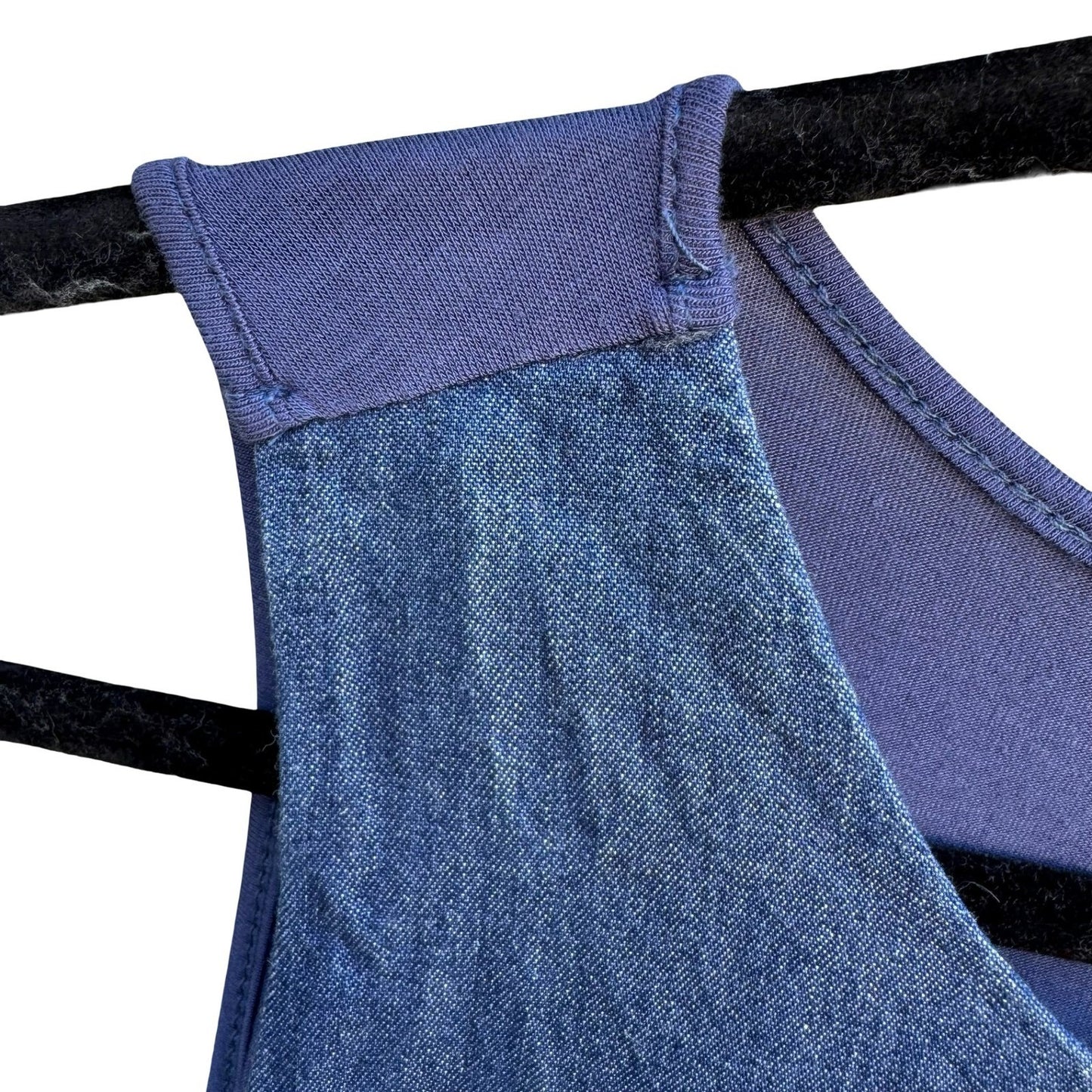 Diane Gilman DG2 Womens XS Blue Denim Chiffon Frayed Hem Tank Top Coastal Casual