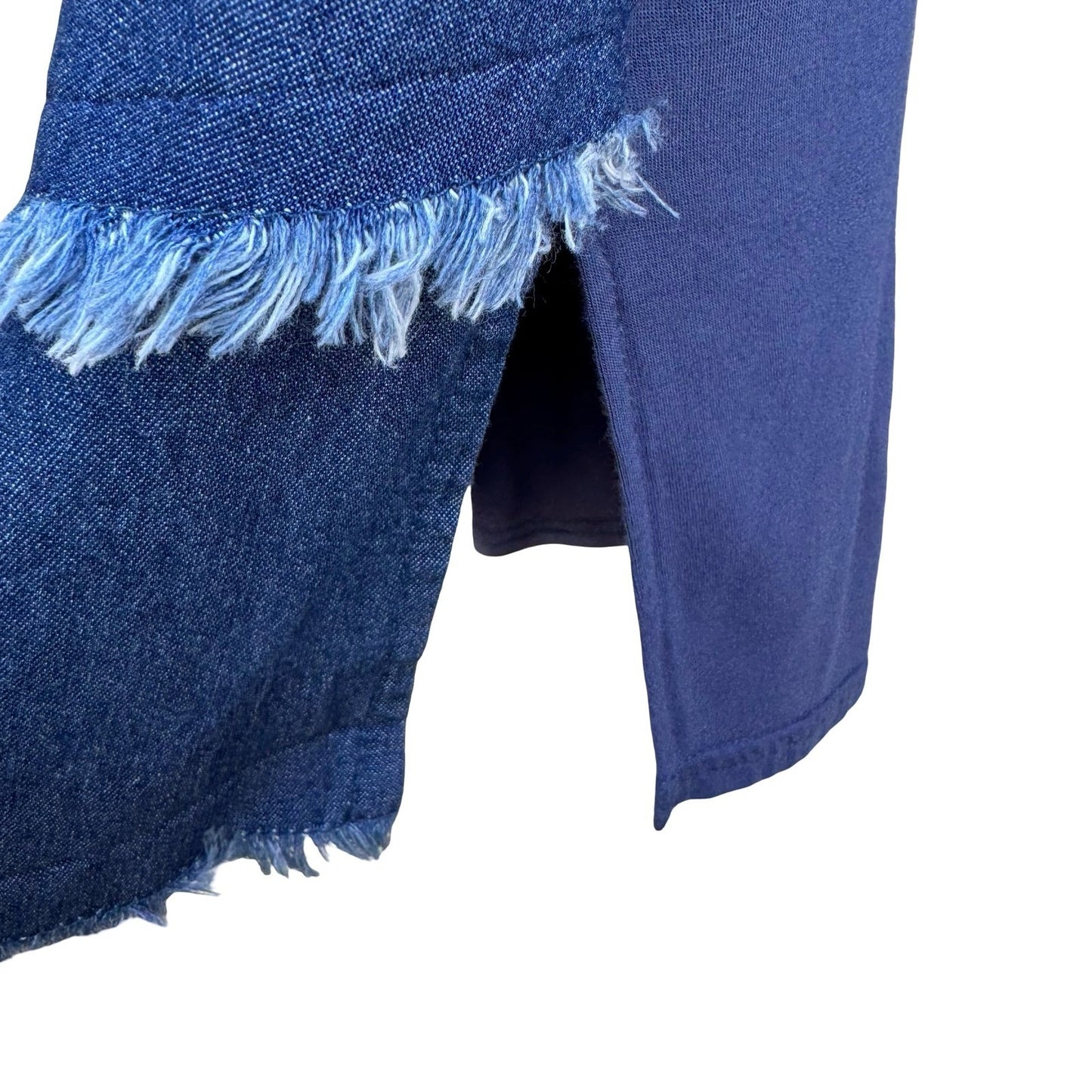 Diane Gilman DG2 Womens XS Blue Denim Chiffon Frayed Hem Tank Top Coastal Casual