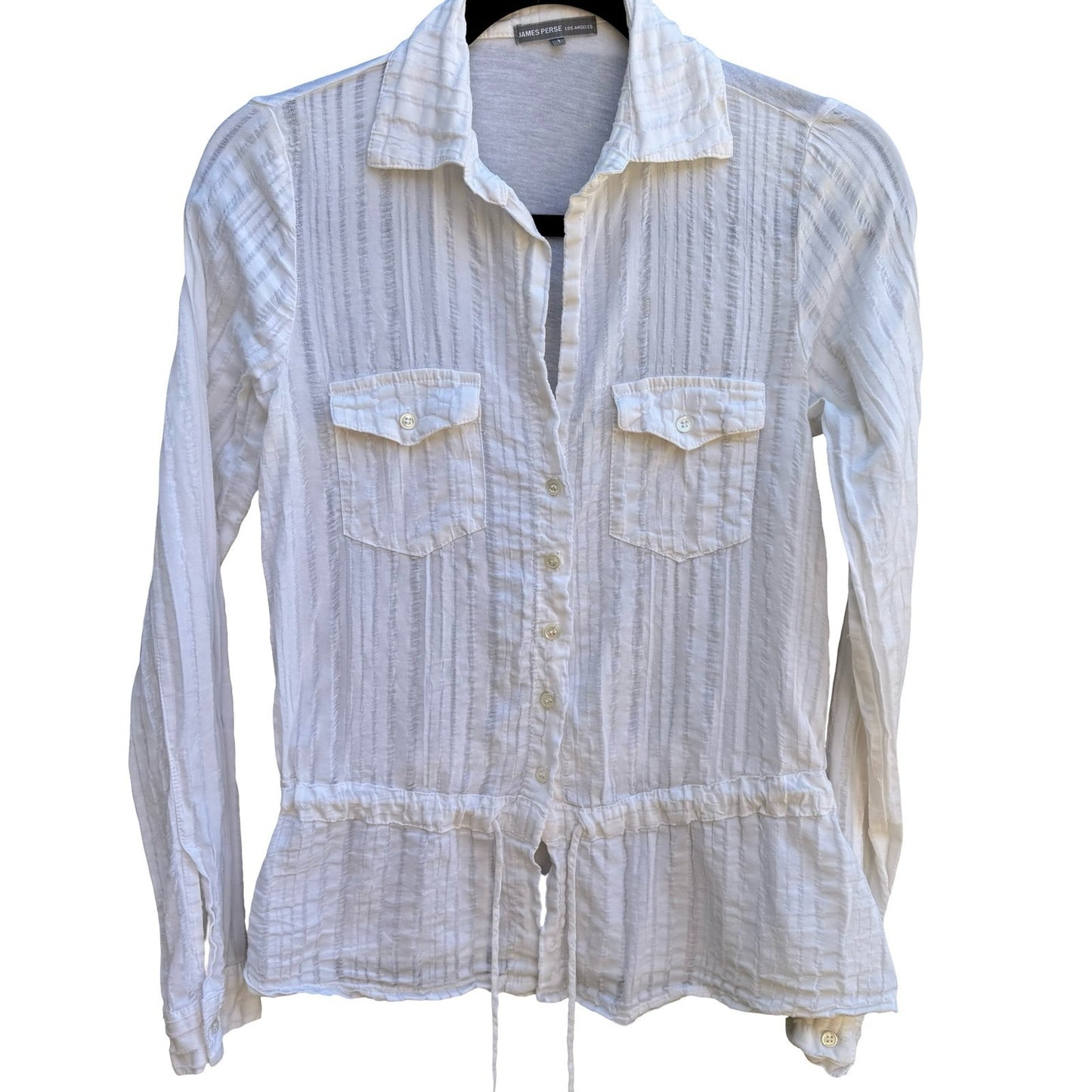 James Perse Minimalist Coastal Resortwear Cotton Gauze Drawstring Waist Shirt S
