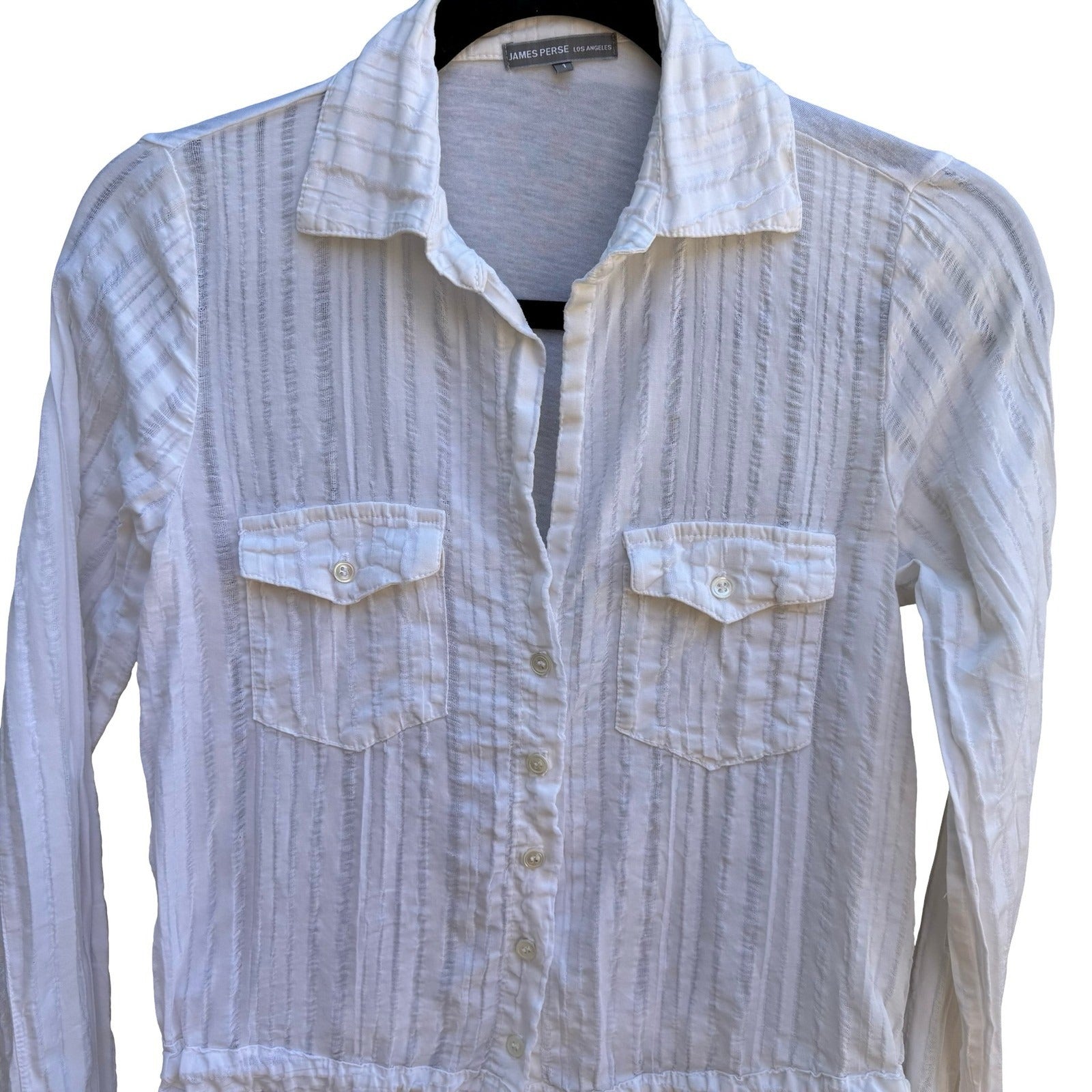James Perse Minimalist Coastal Resortwear Cotton Gauze Drawstring Waist Shirt S