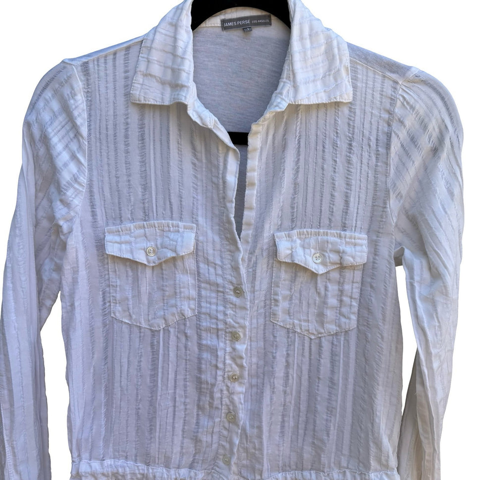 James Perse Minimalist Coastal Resortwear Cotton Gauze Drawstring Waist Shirt S