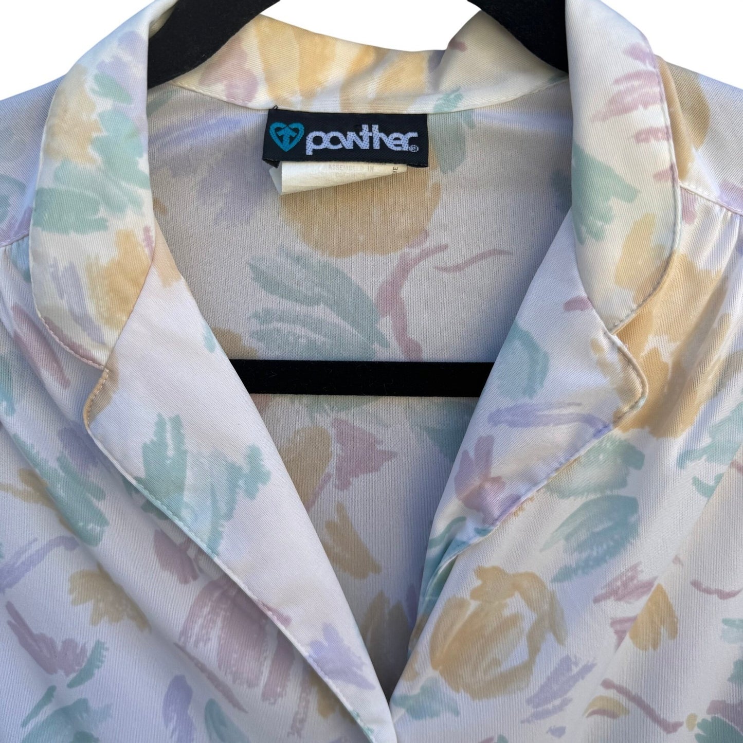 Panther Vintage 70s 80s Pastel Floral Button Down Blouse Long Sleeve White L
