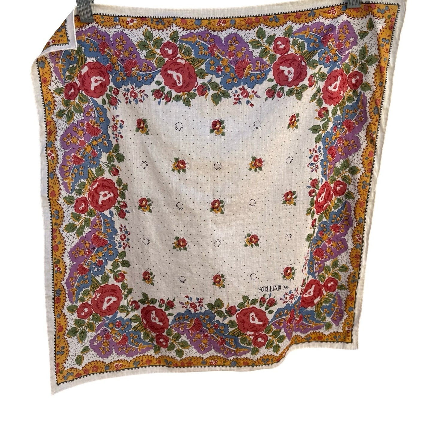 Souleiado Vintage French Provencal Floral Rose Cotton Square Scarf Multicolor