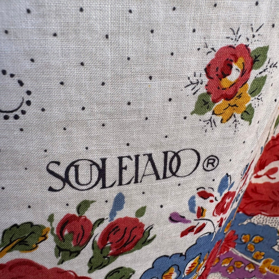 Souleiado Vintage French Provencal Floral Rose Cotton Square Scarf Multicolor