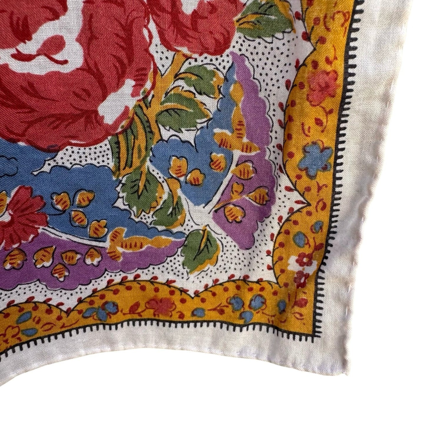 Souleiado Vintage French Provencal Floral Rose Cotton Square Scarf Multicolor