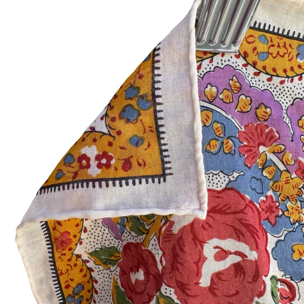 Souleiado Vintage French Provencal Floral Rose Cotton Square Scarf Multicolor
