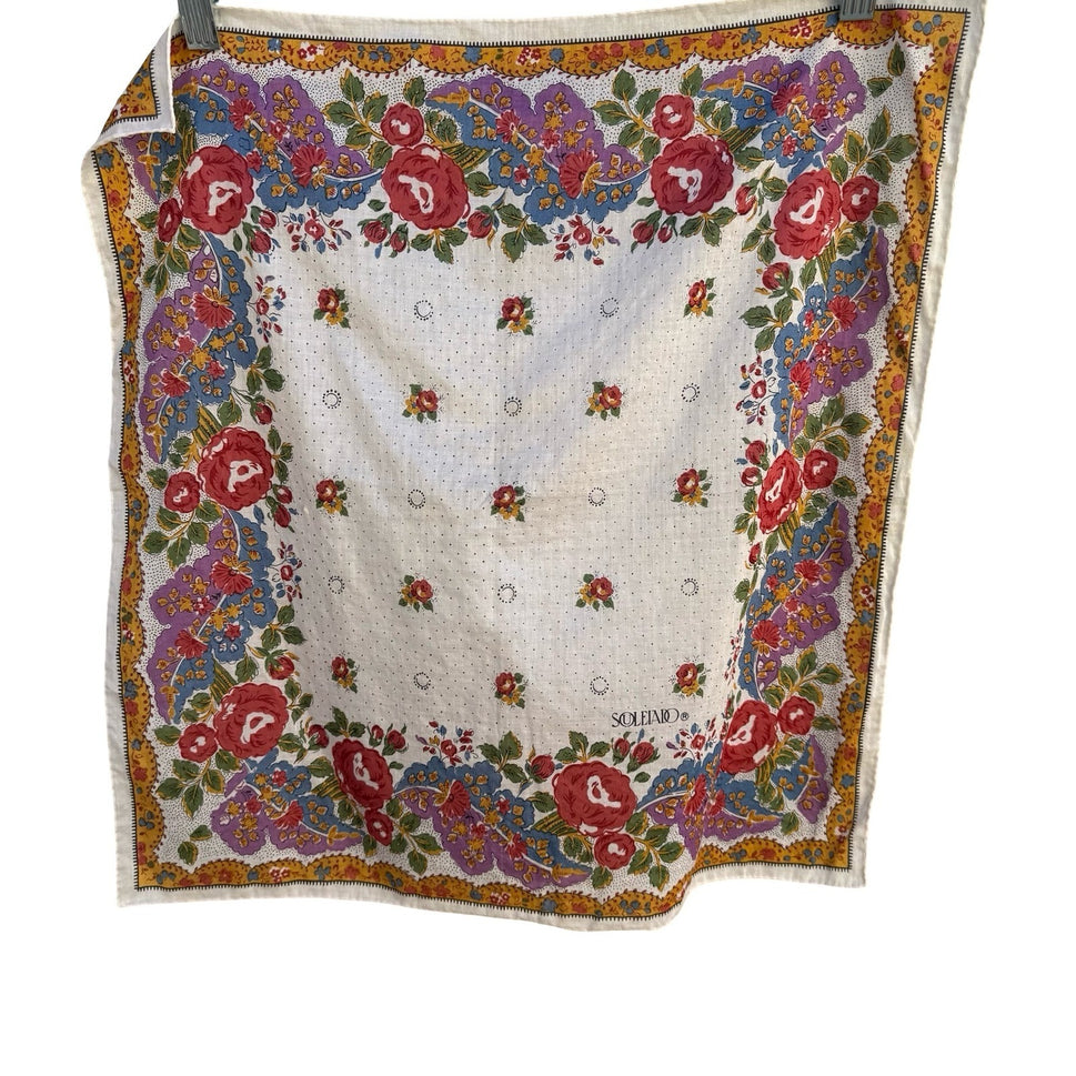 Souleiado Vintage French Provencal Floral Rose Cotton Square Scarf Multicolor