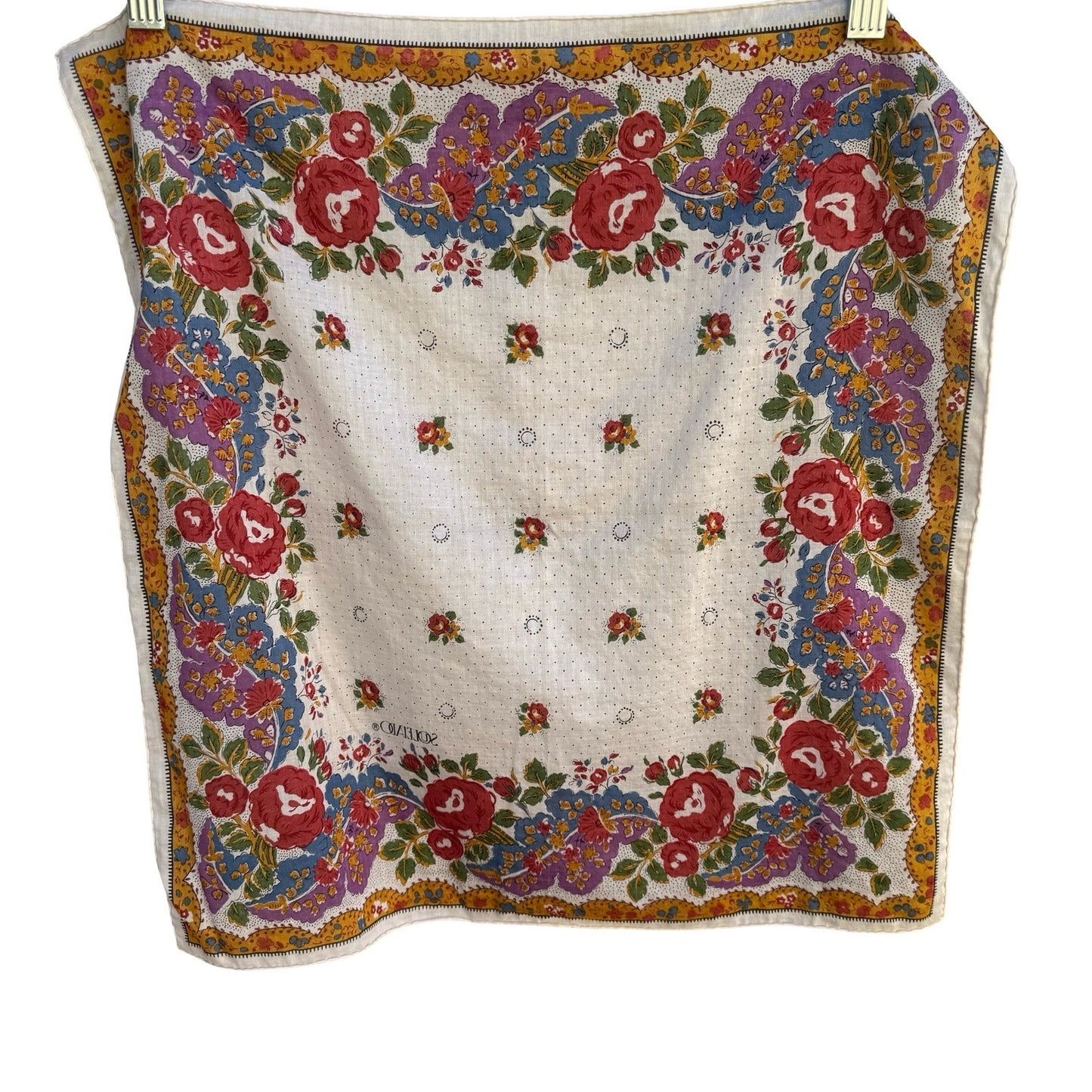 Souleiado Vintage French Provencal Floral Rose Cotton Square Scarf Multicolor