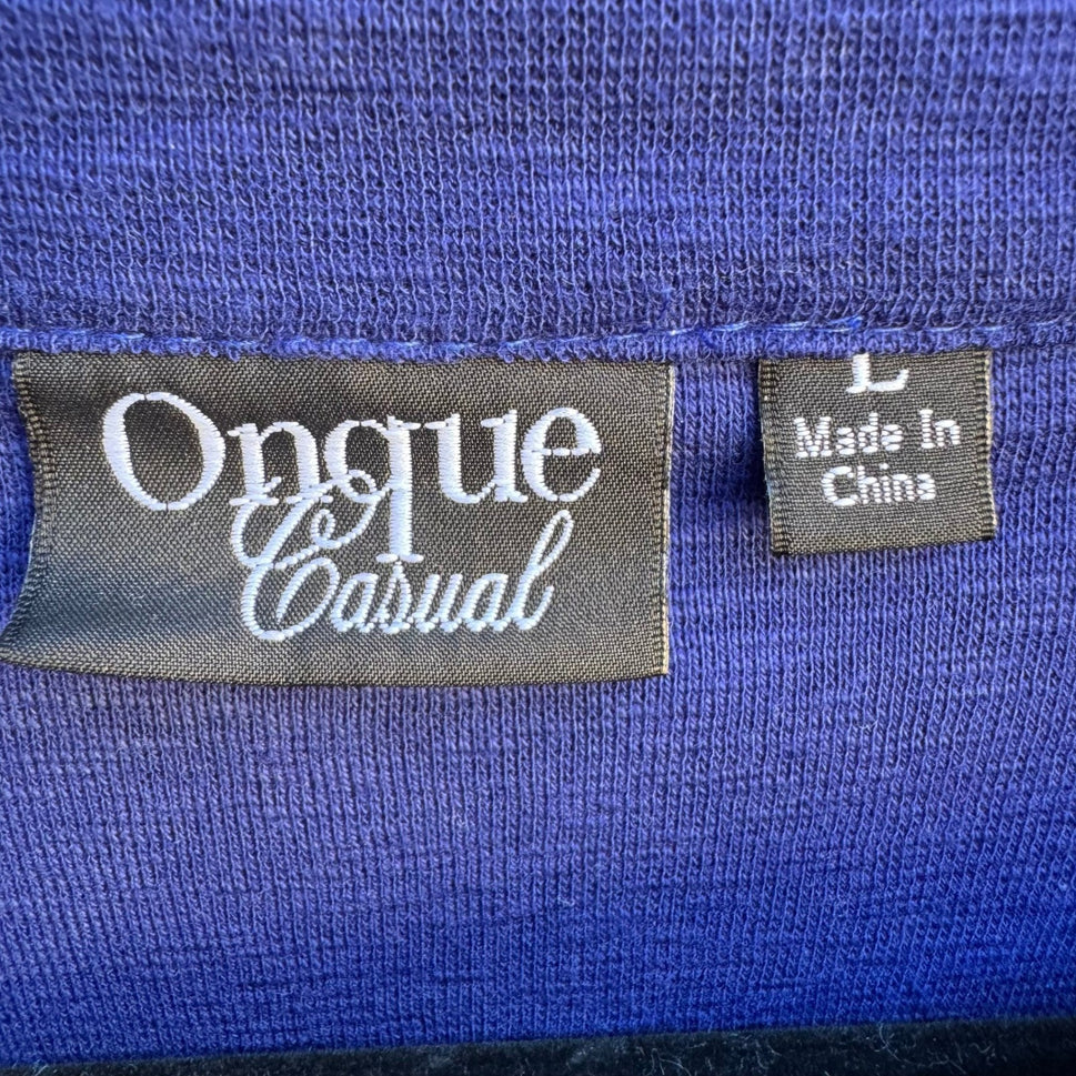 Onque Casual Boho Cottagecore Cobalt Blue Folk Floral Embroidered Jacket L NWT