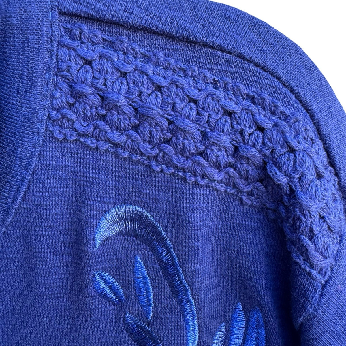 Onque Casual Boho Cottagecore Cobalt Blue Folk Floral Embroidered Jacket L NWT
