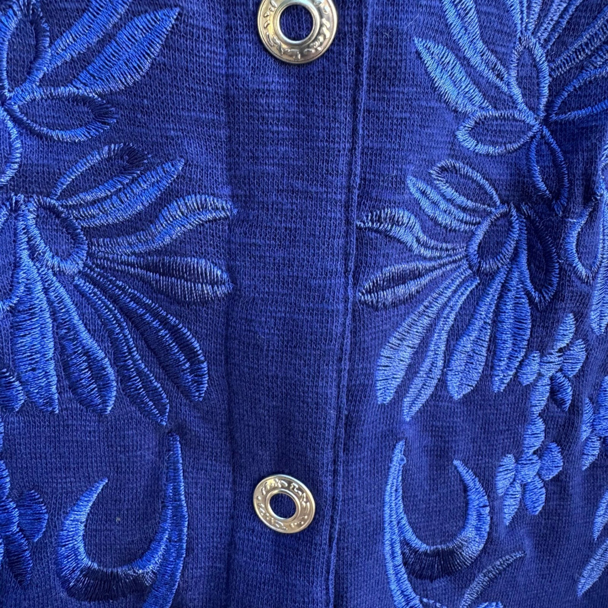 Onque Casual Boho Cottagecore Cobalt Blue Folk Floral Embroidered Jacket L NWT
