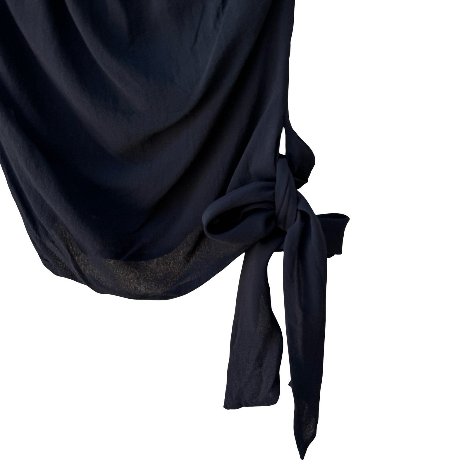 Sheri Bodell Y2K Silk Sheer Minimalist One Shoulder Asymmetric Side Tie Blouse S