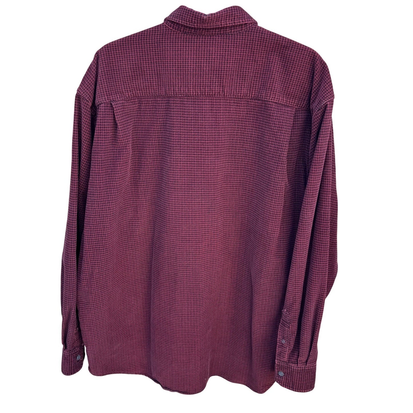 Eddie Bauer Mens Burgundy Houndstooth Corduroy Button Up Shirt Large Long Sleeve