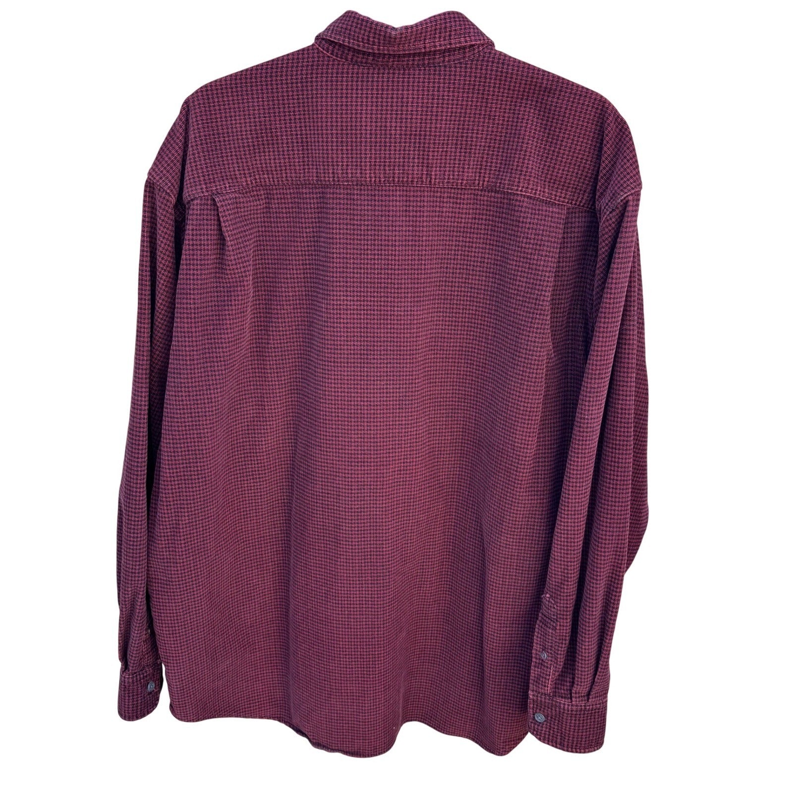 Eddie Bauer Mens Burgundy Houndstooth Corduroy Button Up Shirt Large Long Sleeve