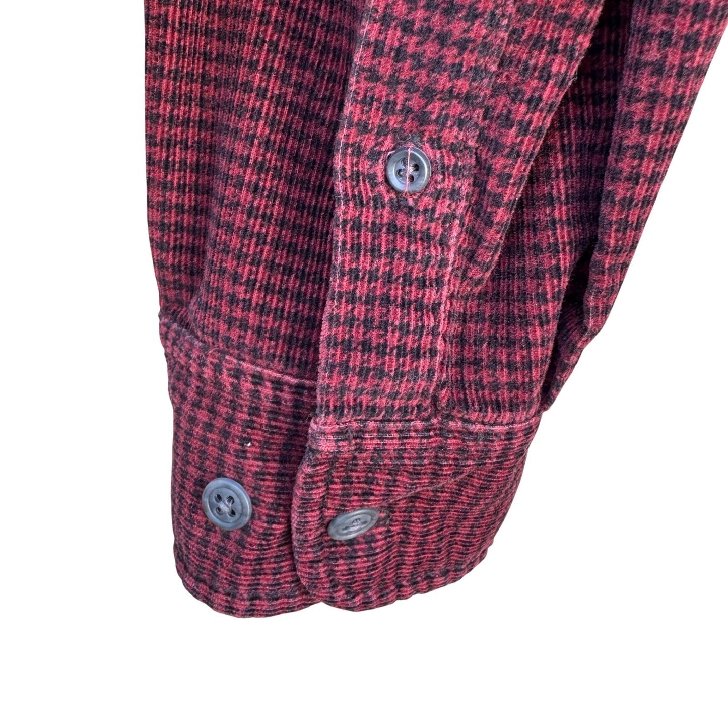 Eddie Bauer Mens Burgundy Houndstooth Corduroy Button Up Shirt Large Long Sleeve