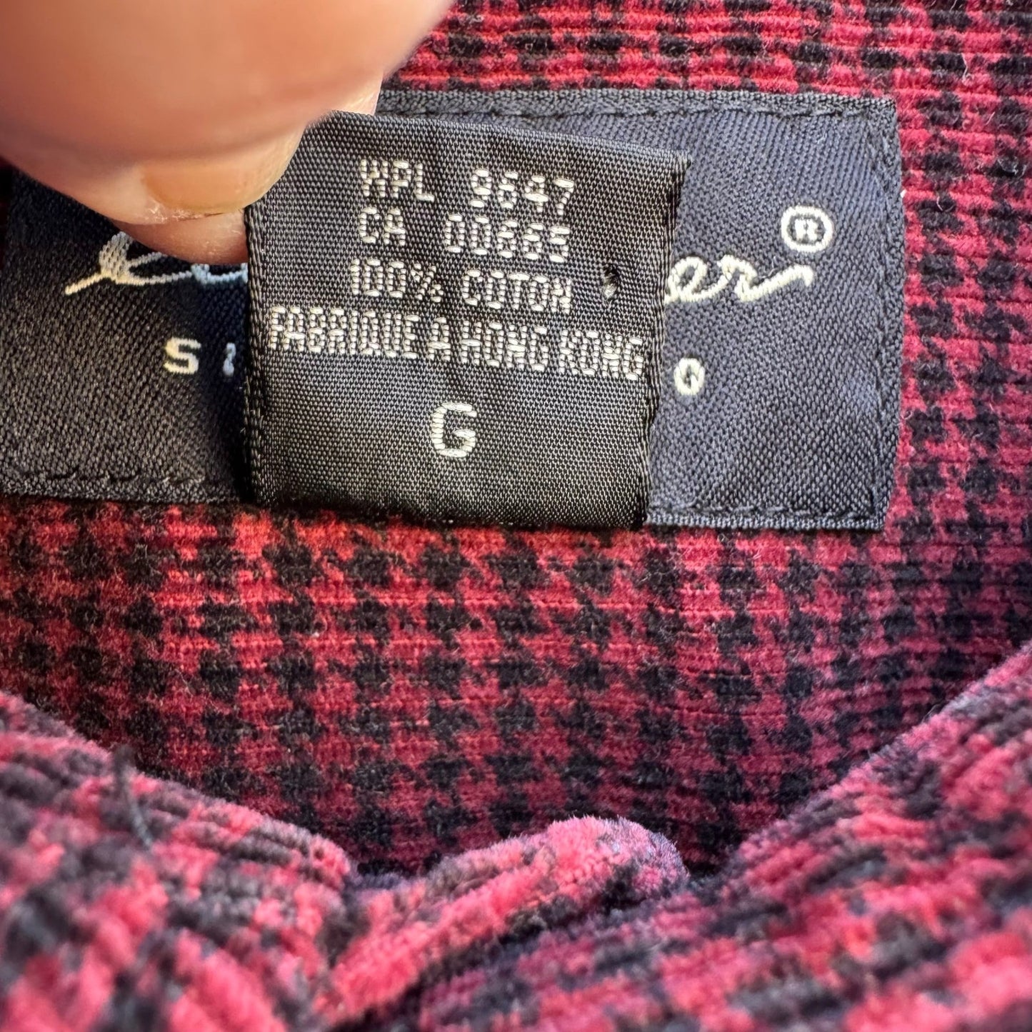 Eddie Bauer Mens Burgundy Houndstooth Corduroy Button Up Shirt Large Long Sleeve