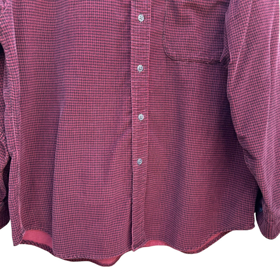 Eddie Bauer Mens Burgundy Houndstooth Corduroy Button Up Shirt Large Long Sleeve