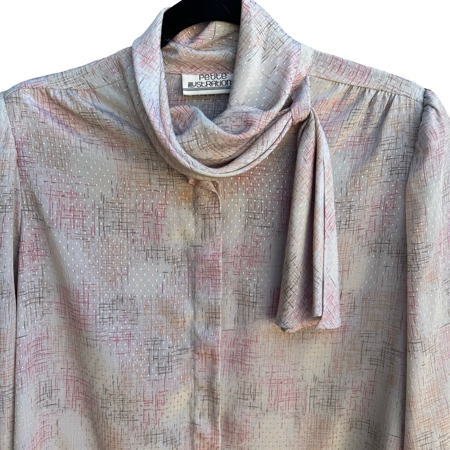 Petite Illustrations Vintage 80s Twee Secretary Librarian Neck Bow Pink Blouse 8