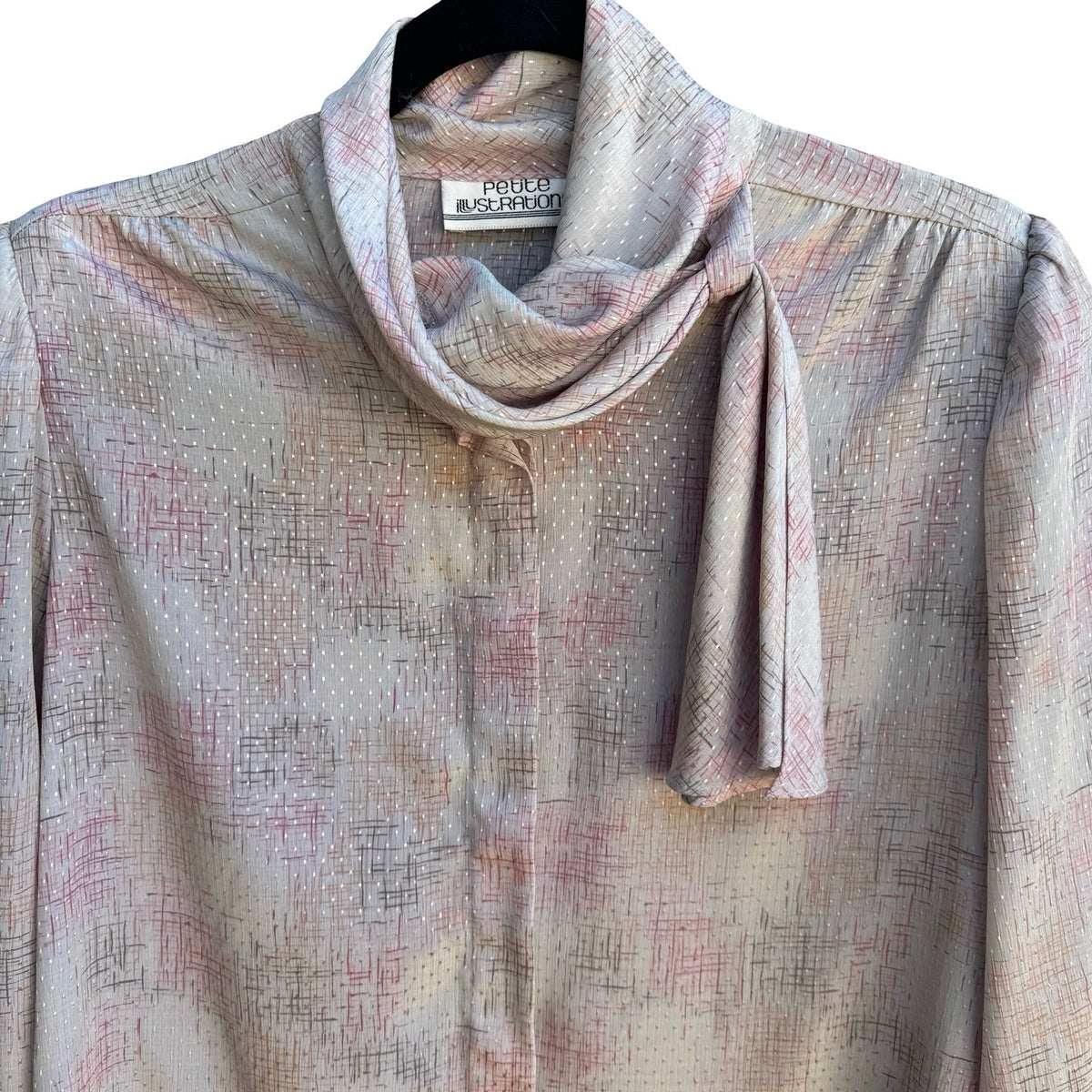 Petite Illustrations Vintage 80s Twee Secretary Librarian Neck Bow Pink Blouse 8