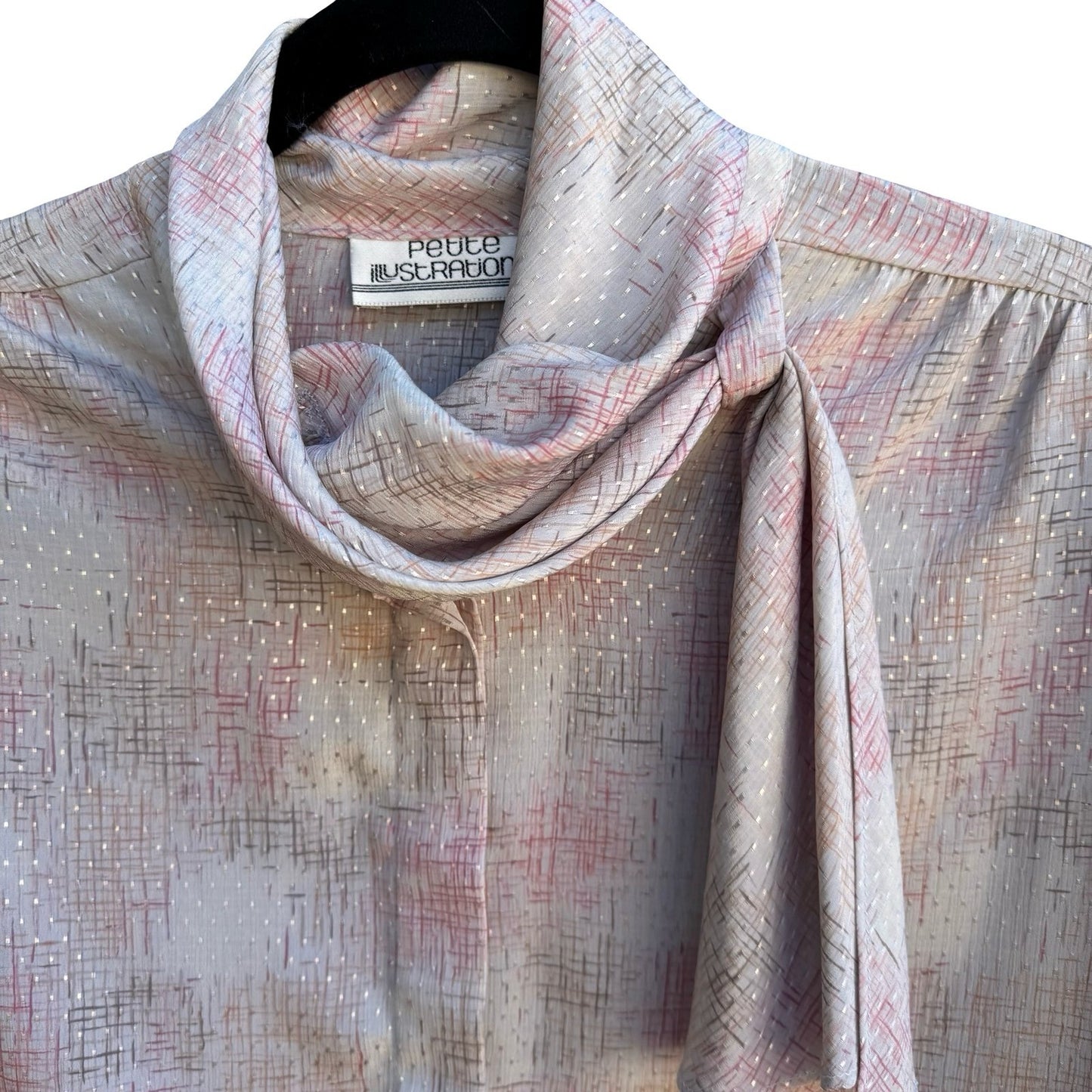 Petite Illustrations Vintage 80s Twee Secretary Librarian Neck Bow Pink Blouse 8