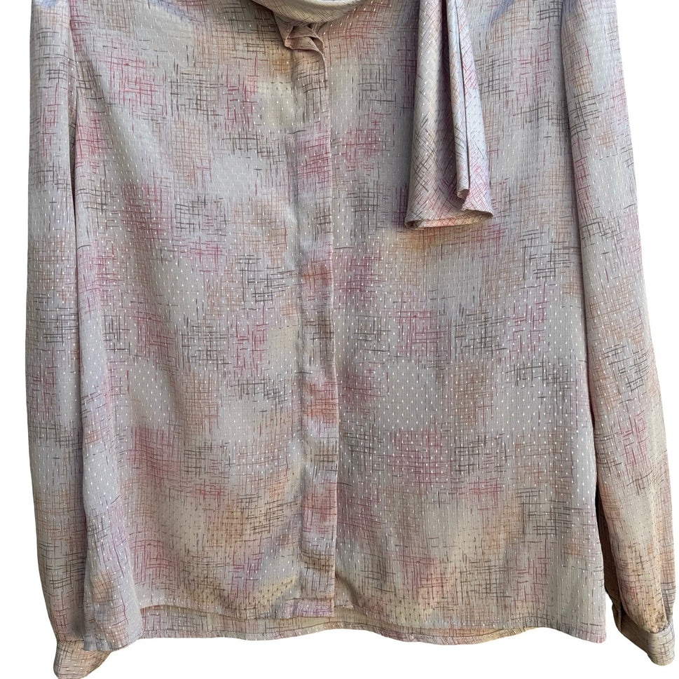 Petite Illustrations Vintage 80s Twee Secretary Librarian Neck Bow Pink Blouse 8