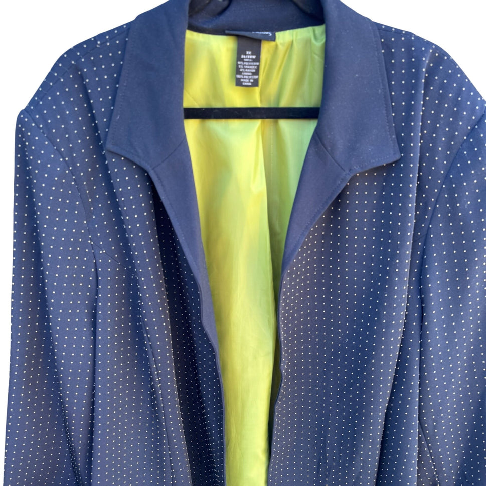 Maggie Barnes Navy Polka Dot Open Front Rolled Cuff Jacket 3X 26/28W Lightweight