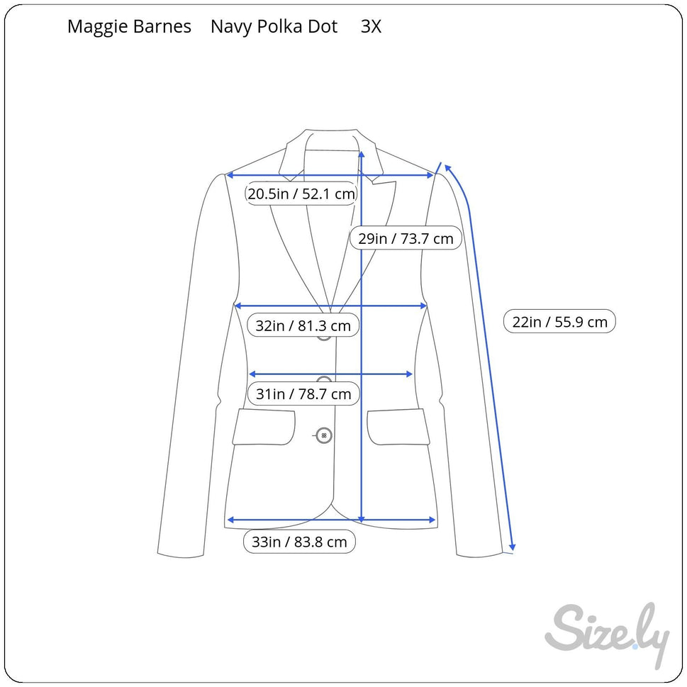 Maggie Barnes Navy Polka Dot Open Front Rolled Cuff Jacket 3X 26/28W Lightweight