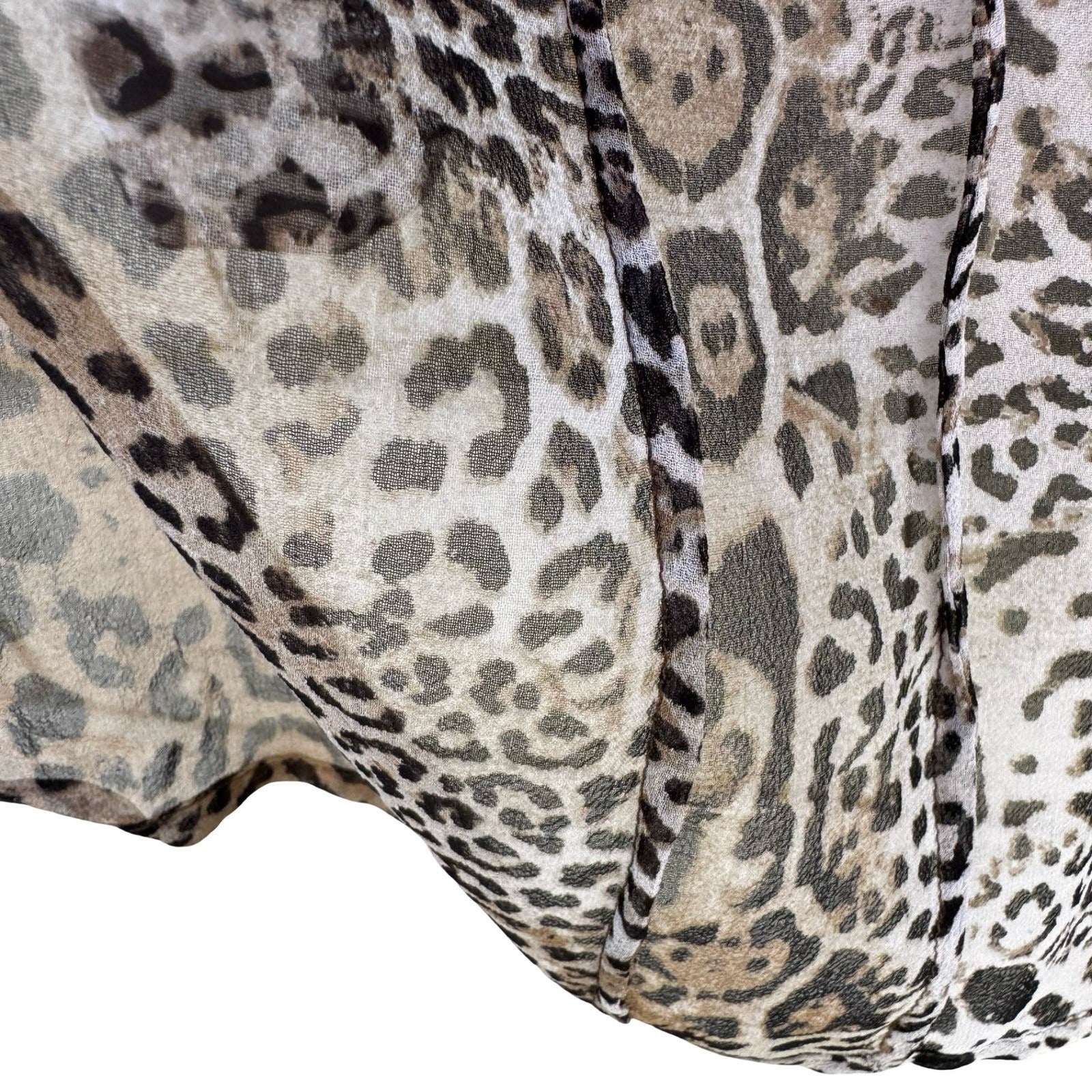 Chicos Silk Leopard Print Semi Sheer Blouse Brown Animal Print Tunic Size 3 XL