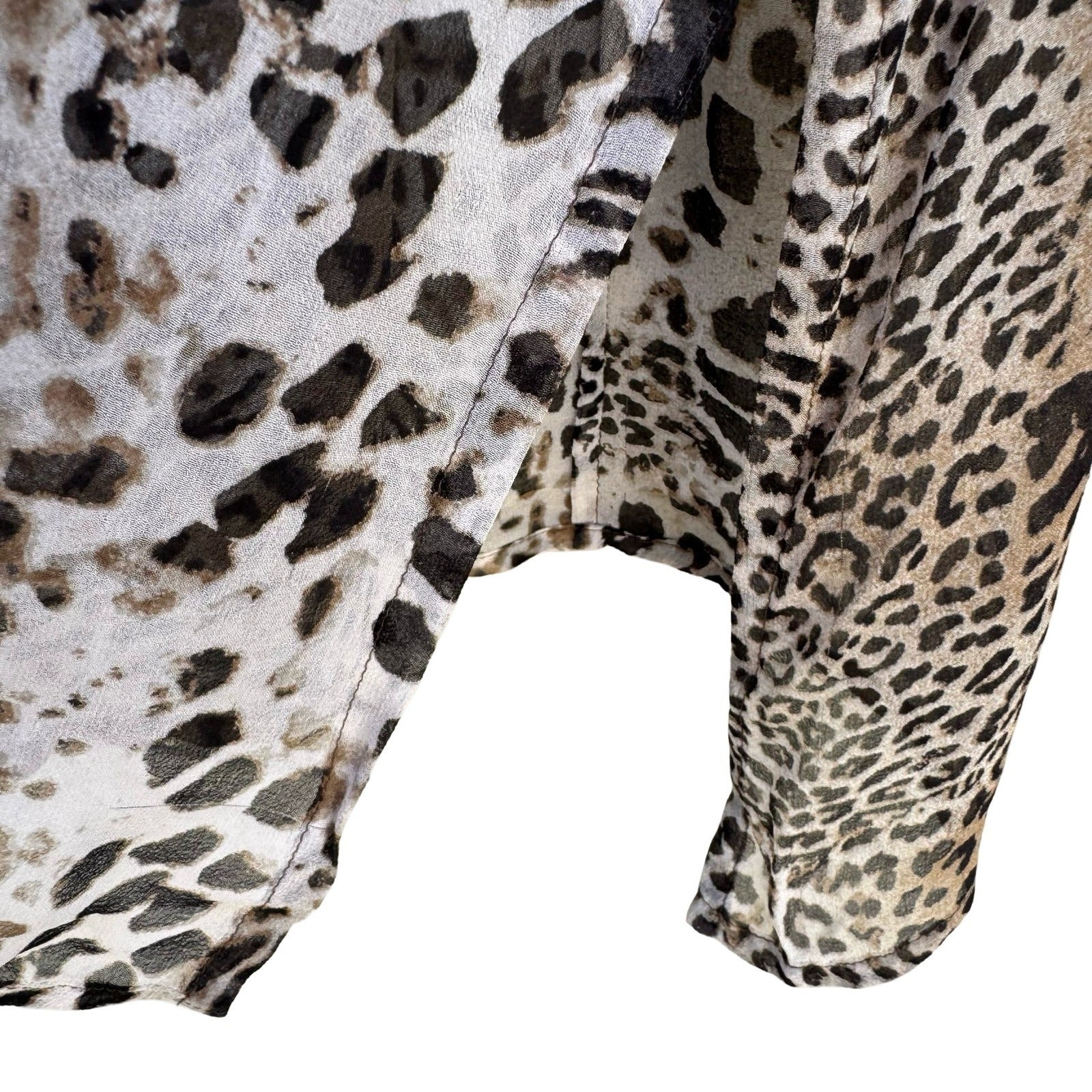 Chicos Silk Leopard Print Semi Sheer Blouse Brown Animal Print Tunic Size 3 XL