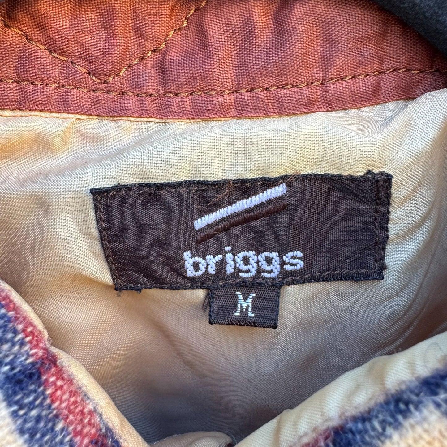 Briggs Vintage Plaid Grunge Outdoor Button-Up Flannel Shirt Western Beige Red M