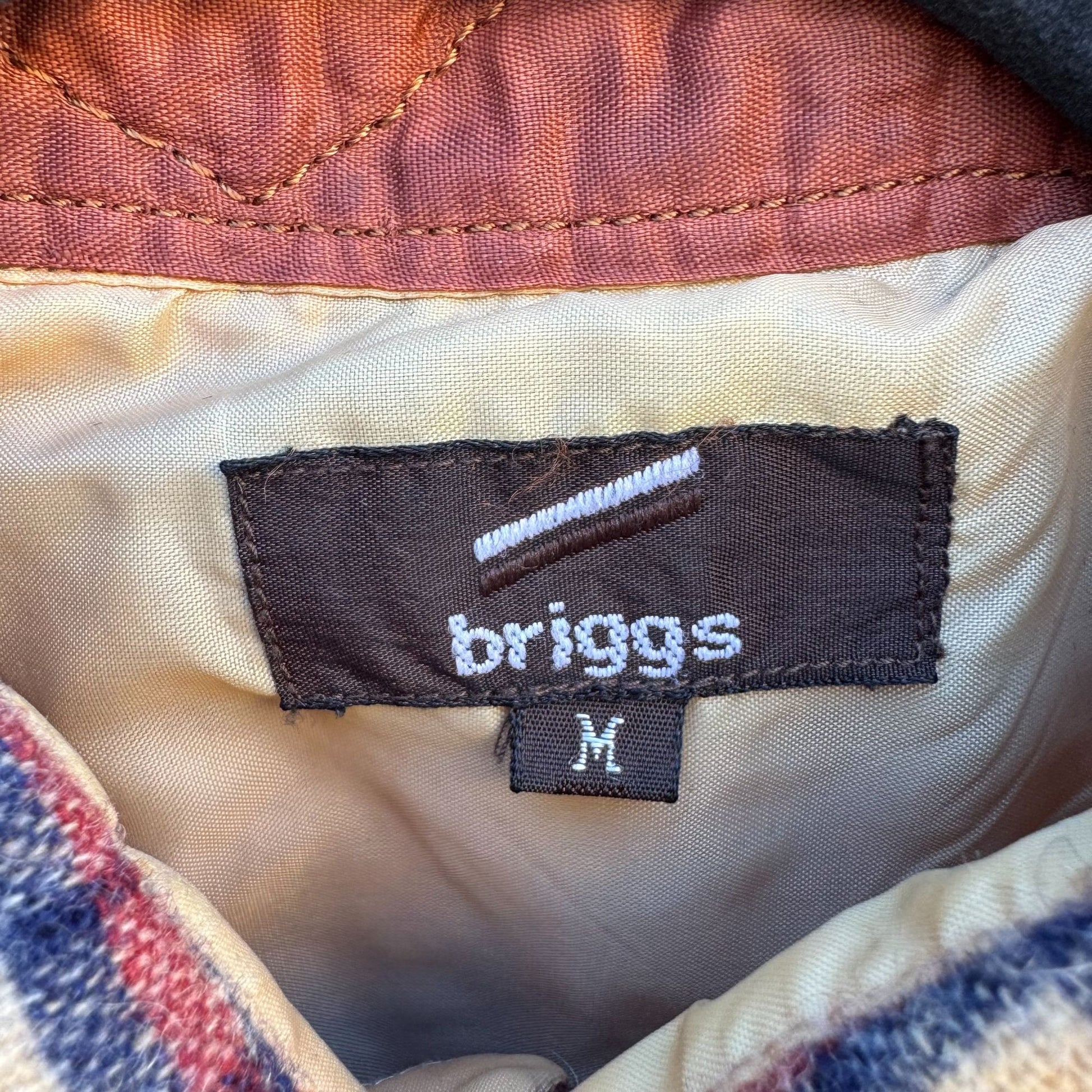 Briggs Vintage Plaid Grunge Outdoor Button-Up Flannel Shirt Western Beige Red M