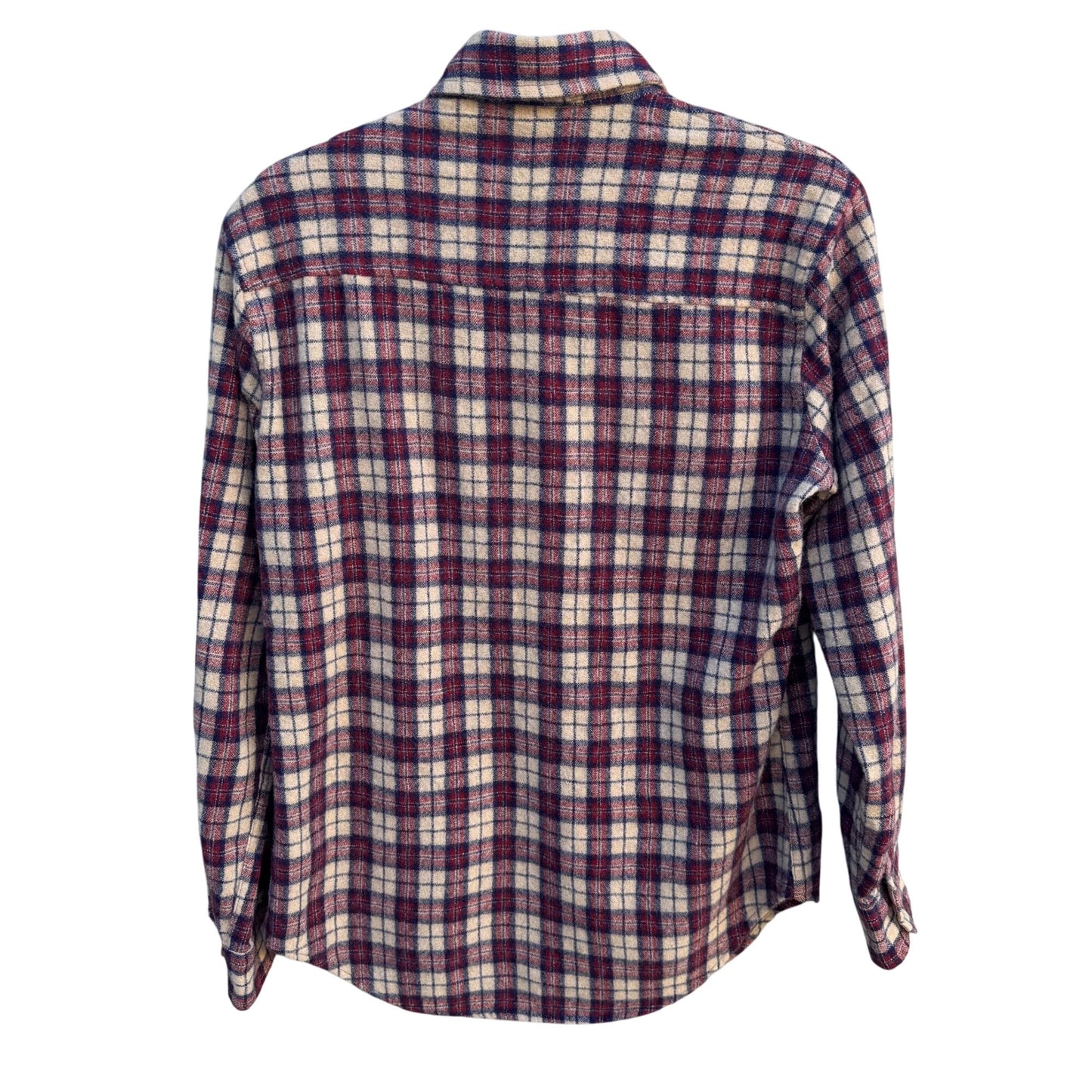 Briggs Vintage Plaid Grunge Outdoor Button-Up Flannel Shirt Western Beige Red M