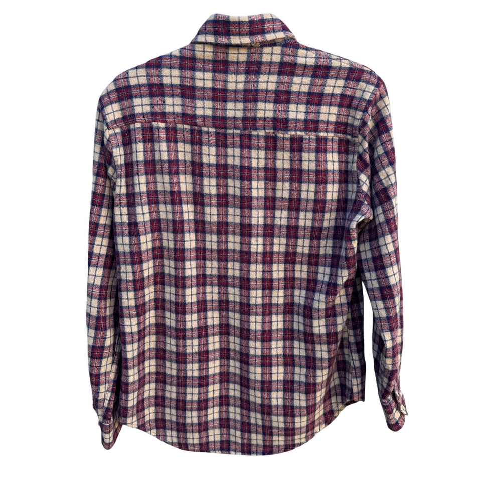 Briggs Vintage Plaid Grunge Outdoor Button-Up Flannel Shirt Western Beige Red M