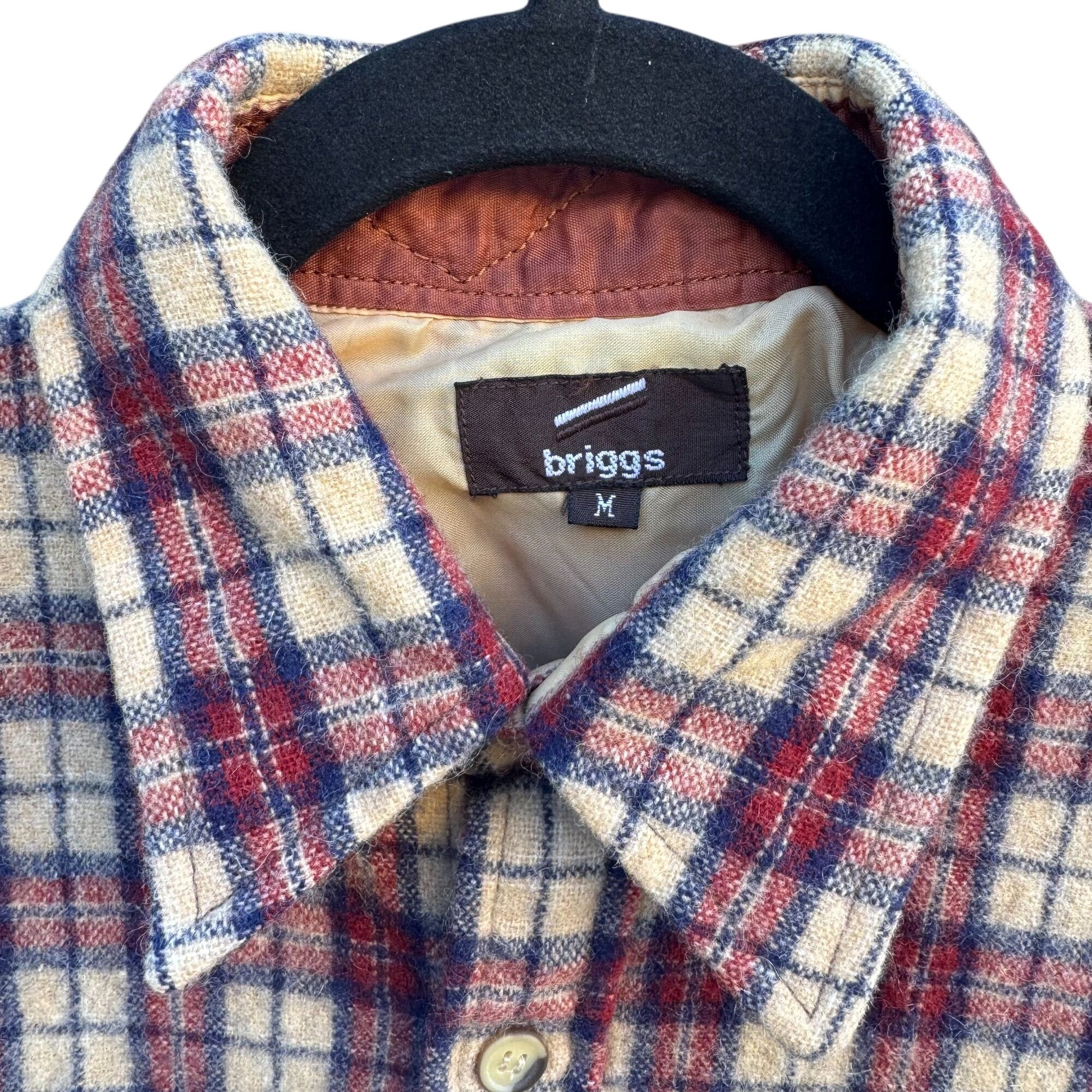 Briggs Vintage Plaid Grunge Outdoor Button-Up Flannel Shirt Western Beige Red M