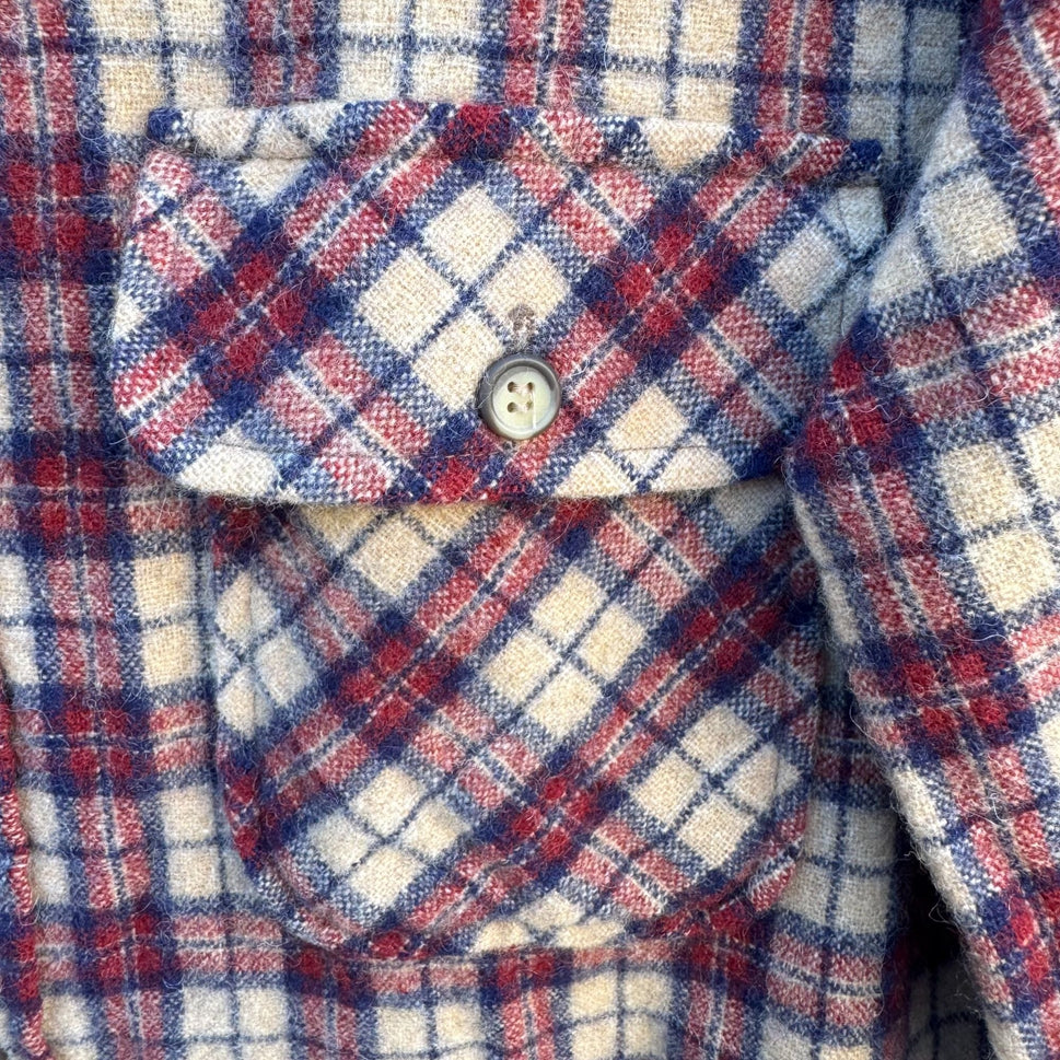 Briggs Vintage Plaid Grunge Outdoor Button-Up Flannel Shirt Western Beige Red M